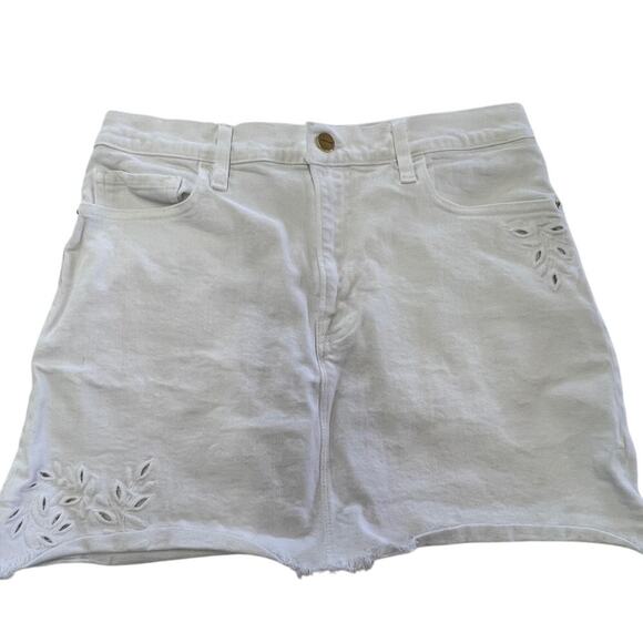 Frame Denim Skirt Womens 28 White Embroidered Cut Off Raw Hem High Rise Summer - Picture 1 of 8